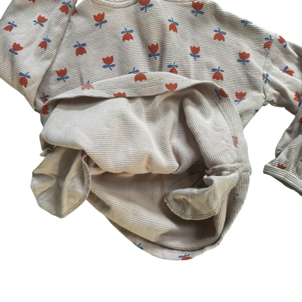 Hanna Andersson Girls Waffle Knit Hooded Top Size 4 Drawstring w/Pockets - Picture 5 of 6